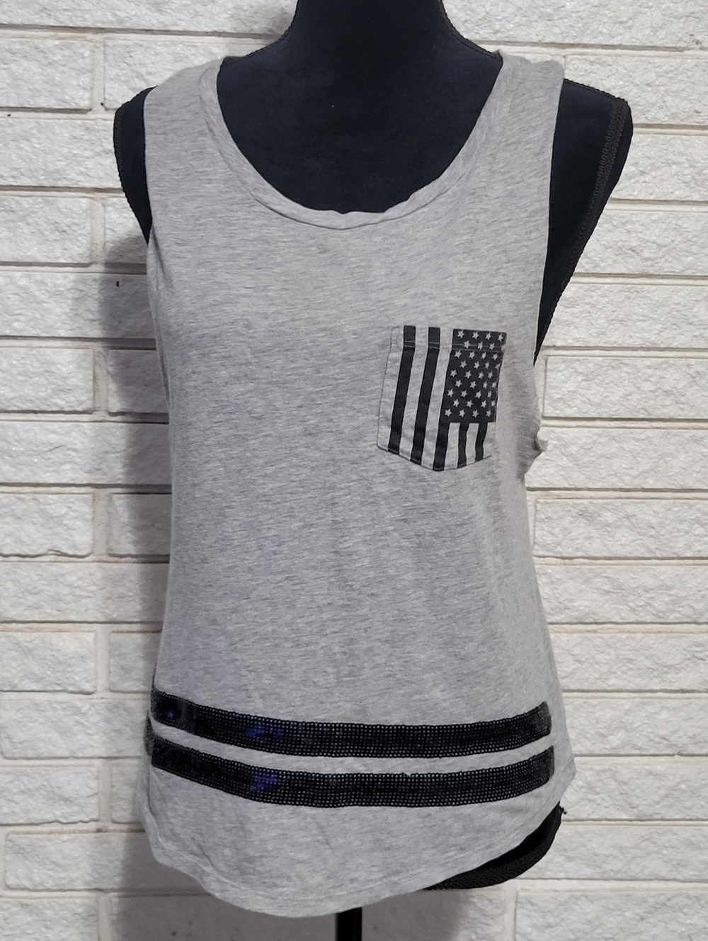 Pink Victorias Secret Tank Too Sequined Embellished Gray Blk Flag Sz Xs
